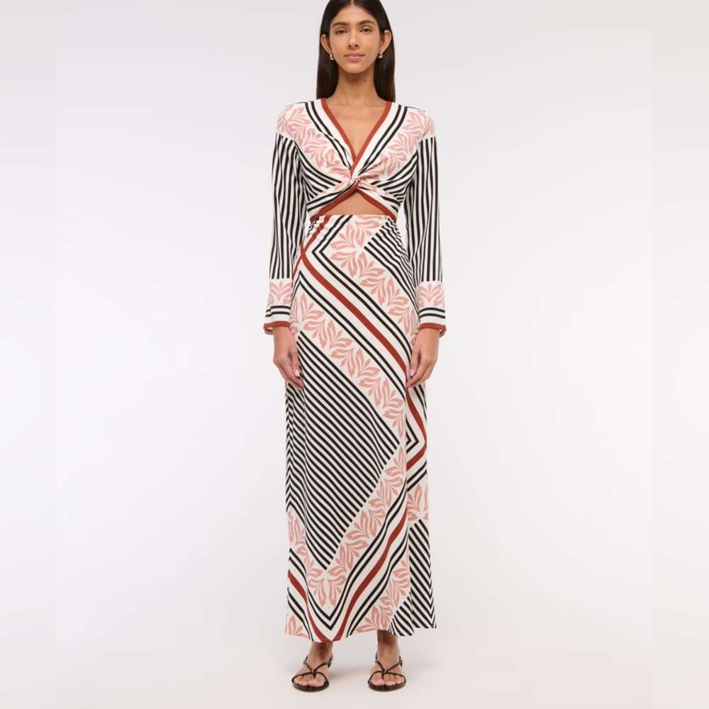 Long-Sleeve Twist-Front Maxi Dress